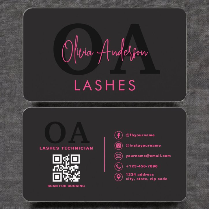 QR Code Eye Lashes Technician Hot Pink Black Business Card