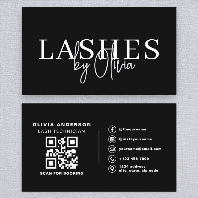QR Code Eyelashes Technician Modern Typography  Business Card (Creator Uploaded)