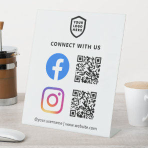 QR Code Facebook & Instagram | White Simple Pedestal Sign