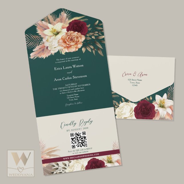QR Code Fall Floral Wedding All In One Invitation (Creator Uploaded)