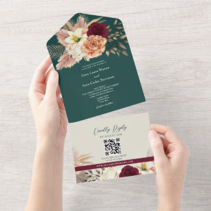 QR Code Fall Floral Wedding All In One Invitation