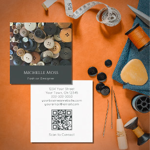 QR code Fashion Designer Sewing Buttons Square Business Card