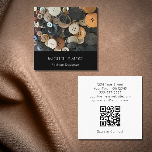 QR code Fashion Designer Simple Sewing Buttons  Square Business Card