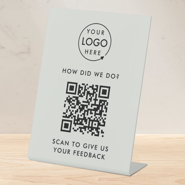 QR Code Feedback | Business Customer Rating Gray Pedestal Sign (Customer feedback template with interactive QR code for small business customer retention.)