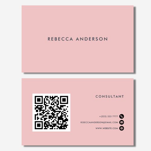 QR Code Feminine Pink  Gray Typography Business Card