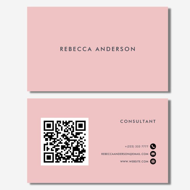 QR Code Feminine Pink & Gray Typography Business Card (Creator Uploaded)