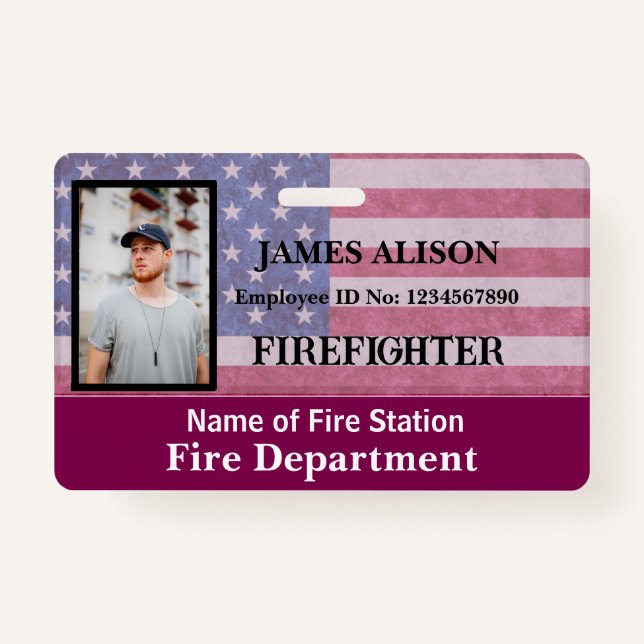 Qr Code Firefighter Employee Photo Name ID Card  B Badge (Front)
