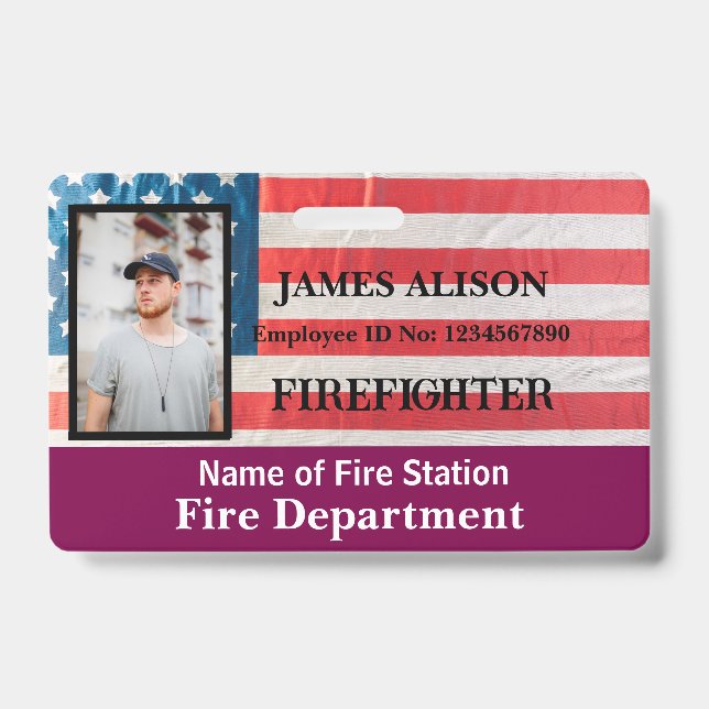 Qr Code Firefighter Employee Photo Name ID Card  Badge (Front)