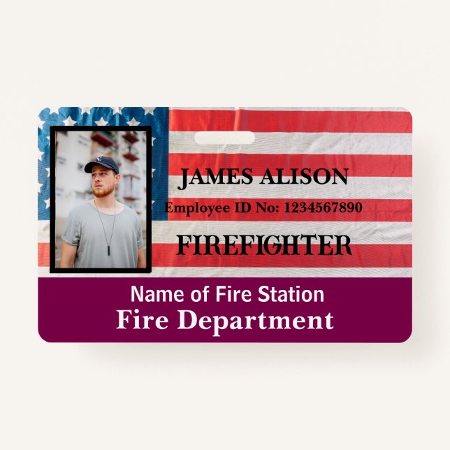 Qr Code Firefighter Employee Photo Name ID Card  Badge (Front)