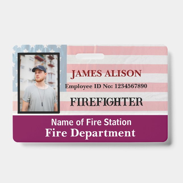 Qr Code Firefighter Employee Photo Name ID Card  Badge (Front)