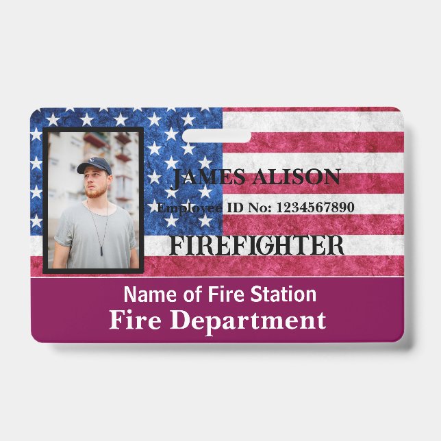 Qr Code Firefighter Employee Photo Name ID Card  Badge (Front)