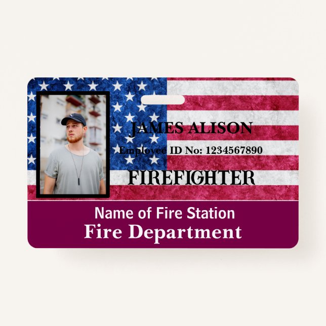 Qr Code Firefighter Employee Photo Name ID Card  Badge (Front)