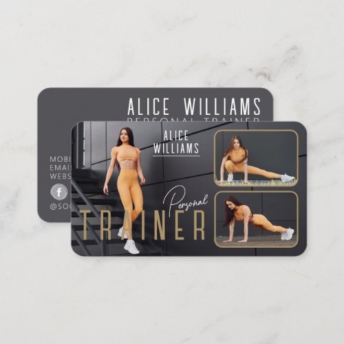 QR Code Fitness Gold  Gray Personal Trainer Photo Business Card
