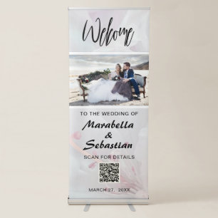 *~* QR code Floral Azalea Wedding Welcome Modern R Retractable Banner