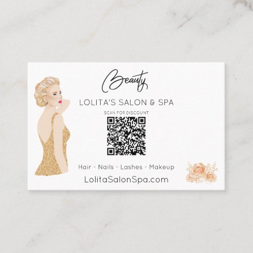  QR code Floral Beauty Salon Spa Woman Glam AP5 Business Card