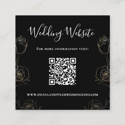 QR Code Floral Black Wedding Website Enclosure Card