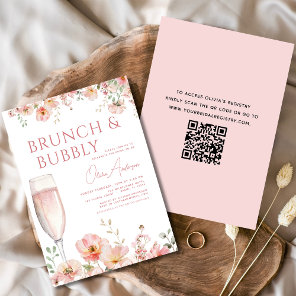 QR Code Floral Brunch and Bubbly Bridal Shower Invitation