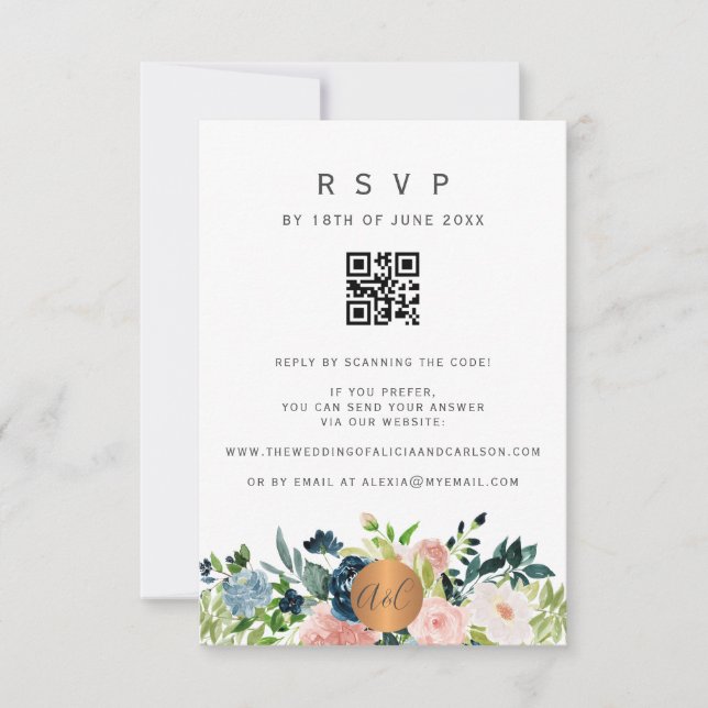 QR CODE floral elegant wedding invitation RSVP (Front)