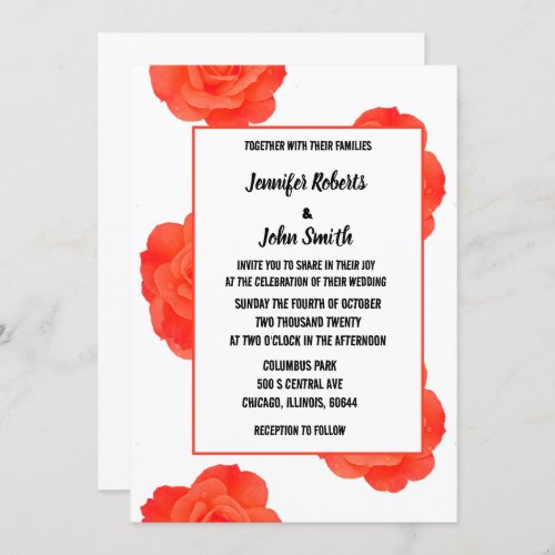 QR Code Floral Orange Rose Patterns Boho Wedding Invitation