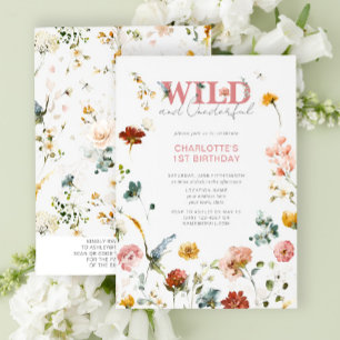 QR Code Floral Pink Wild & Onederful 1st Birthday Invitation