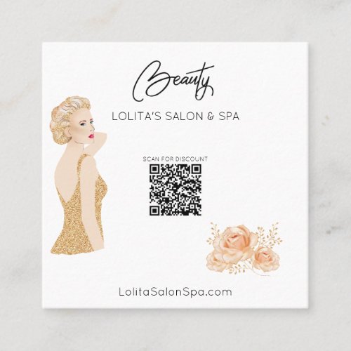  QR code Floral Spa Beauty Salon Woman Glam AP5 Square Business Card