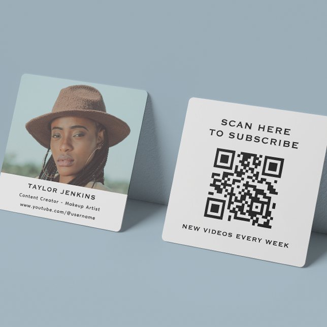 QR Code Follow Me Influencer Content Creator Photo Square Business Card (Creator Uploaded)