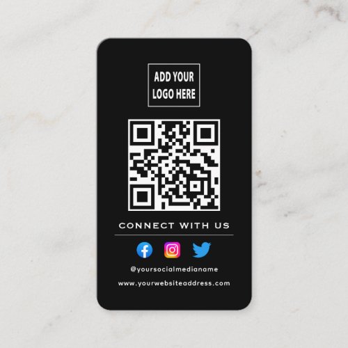 QR Code Follow Scan To Connect With Us Black White Business Card