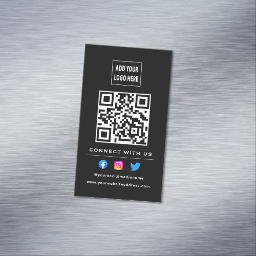 QR Code Follow Scan To Connect With Us Black White Business Card Magnet