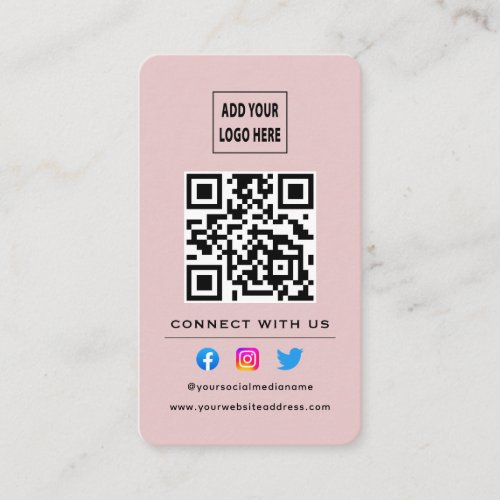 QR Code Follow Scan To Connect With Us Blush Pink Business Card