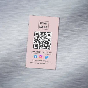 QR Code Follow Scan To Connect With Us Blush Pink Business Card Magnet