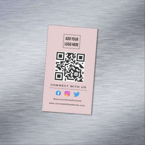 QR Code Follow Scan To Connect With Us Blush Pink Business Card Magnet