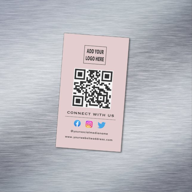 QR Code Follow Scan To Connect With Us Blush Pink Business Card Magnet (In Situ)