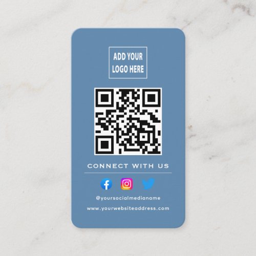 QR Code Follow Scan To Connect With Us Dusty Blue Business Card
