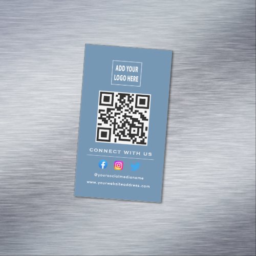 QR Code Follow Scan To Connect With Us Dusty Blue Business Card Magnet