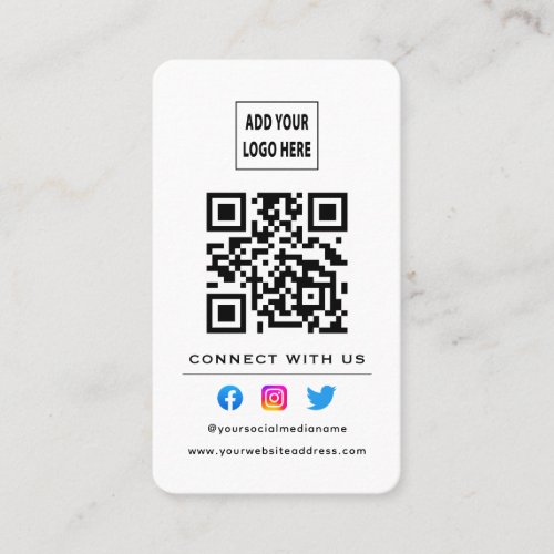QR Code Follow Scan To Connect With Us White Black Business Card