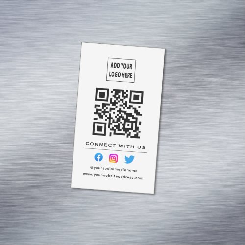 QR Code Follow Scan To Connect With Us White Black Business Card Magnet