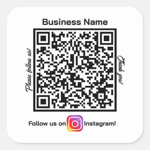 QR Code follow us on social media instagram  Square Sticker