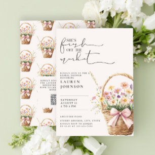 QR Code Fresh Off the Market Floral Bridal Shower Invitation