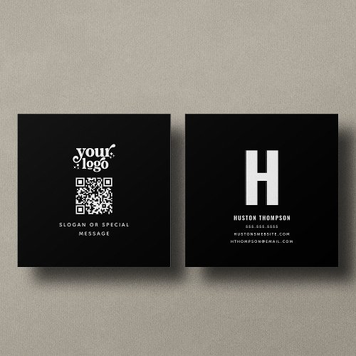 QR Code Front and Back Monogram Logo Professional Square Business Card