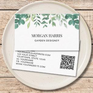 QR Code Garden Designer Watercolor Greenery Business Card