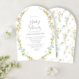 QR Code Gender Neutral Wildflower Baby Shower Invitation