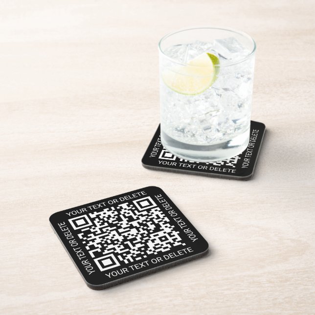 QR Code Generator Business Promotional Black Beverage Coaster (Right Side)