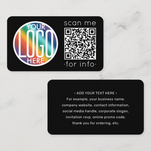 QR Code Generator & Logo Modern Minimalist Black Business Card (Front/Back)
