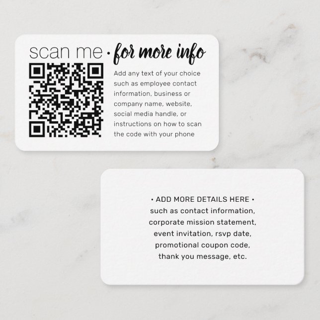 QR Code Generator Modern Minimalist White Scan Me Business Card (Front/Back)