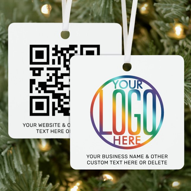 QR Code Generator & Your Business Logo 2 Sided Metal Ornament (Creator Uploaded)