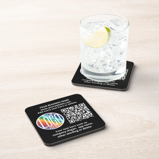 QR Code Generator & Your Business Logo Black Beverage Coaster (Right Side)