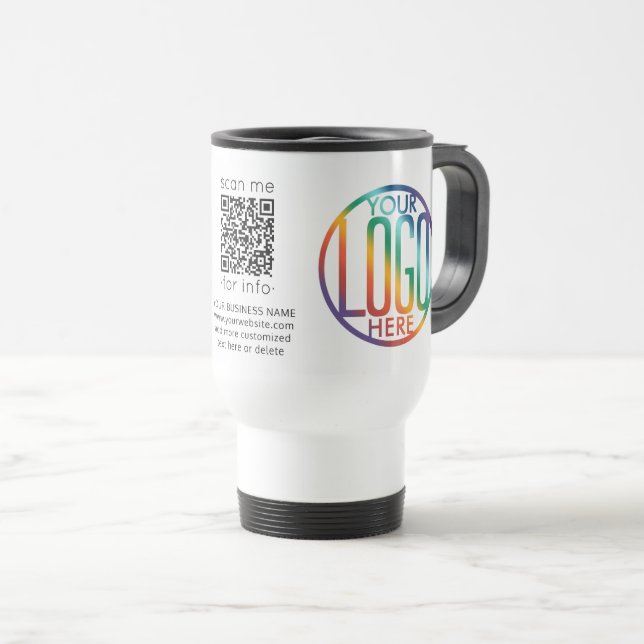QR Code Generator & Your Logo Business Promotional Travel Mug (Front Right)