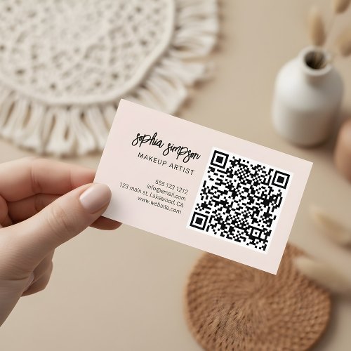 Customizable QR Code Girly Brush Calligraphy Blush Pink Business Card