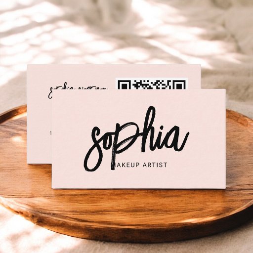 Customizable QR Code Girly Brush Calligraphy Blush Pink Business Card