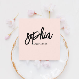 QR Code Girly Brush Calligraphy Pink QR Square Business Card